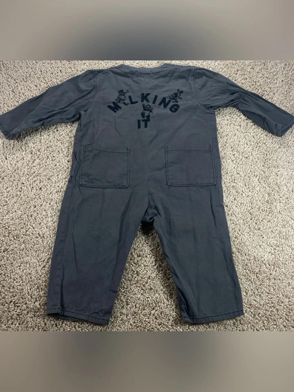 CLAUDE & CO  Claude X Ando Bib Overalls Button Down Onesie Grey Charcoal 6-12 mo